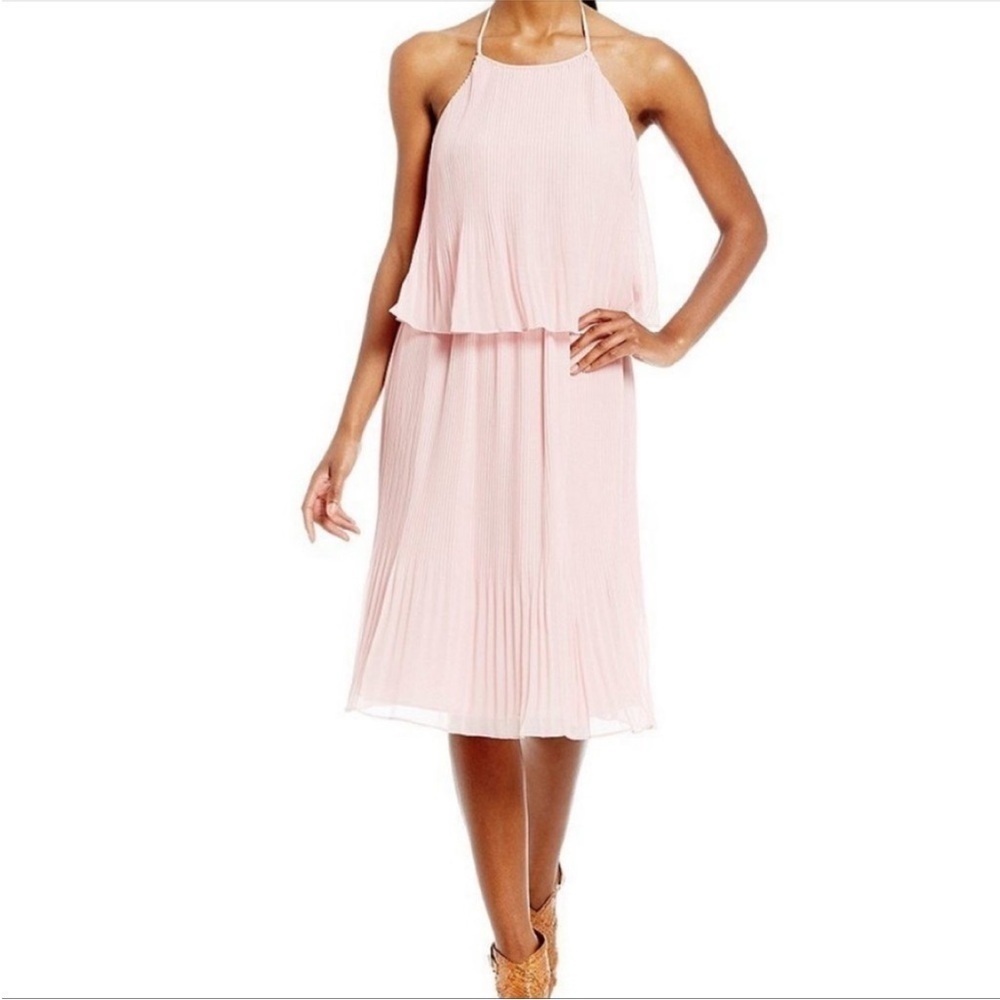 H by Halston Pleated Halter Midi Dress Pink Pearl Backless 10 NWT